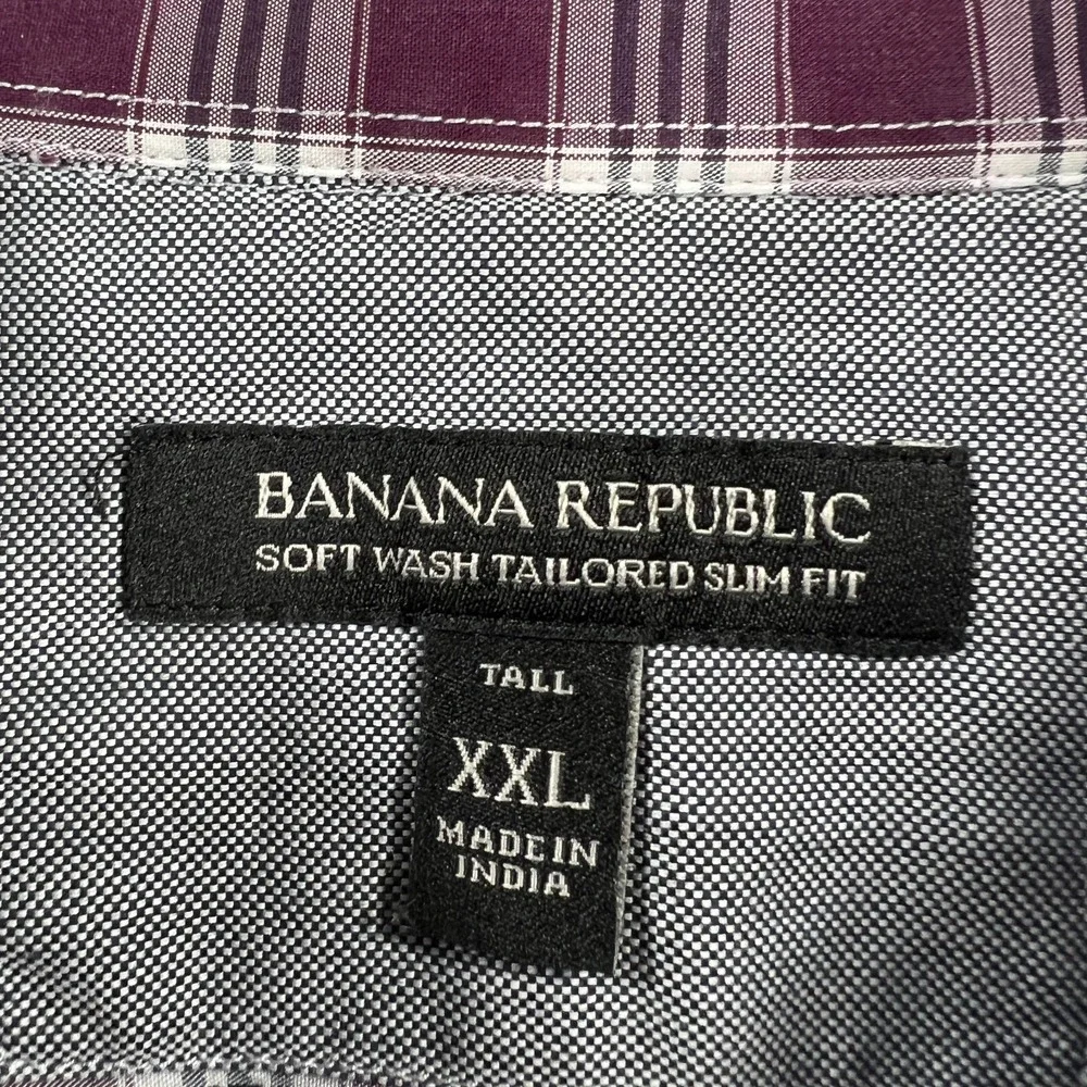 Banana Republic Shirt Mens 2XLT XXL Tall Purple Plaid Long Sleeve Button Up‎